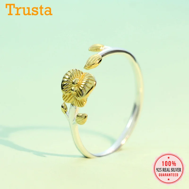 Trustdavis 100% 925 однотонные Настоящее серебро Цвет серебристый золотой цветок