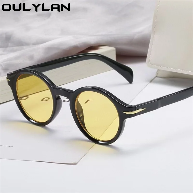 Маленькие круглые солнцезащитные очки Oulylan для женщин и мужчин винтажные желтые