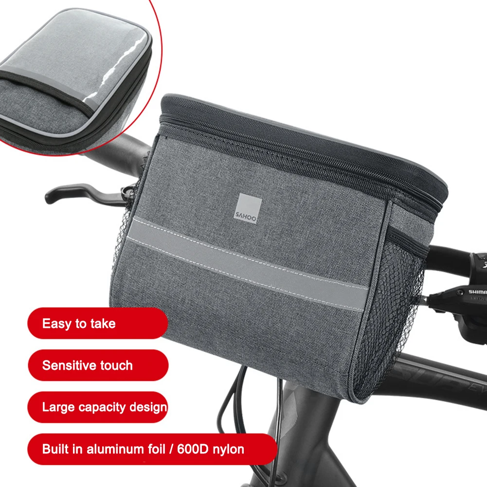 

2L Large Capacity Mountain Bike Handlebar Phone Touchscreen Bag Insulated Basket Pannier Pouch Bicycle Front Rack Cycling Bag