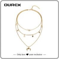 ourex 2021 for women necklaces double pendant long chain moon star stainless steel necklace jewelry accessories wholesale