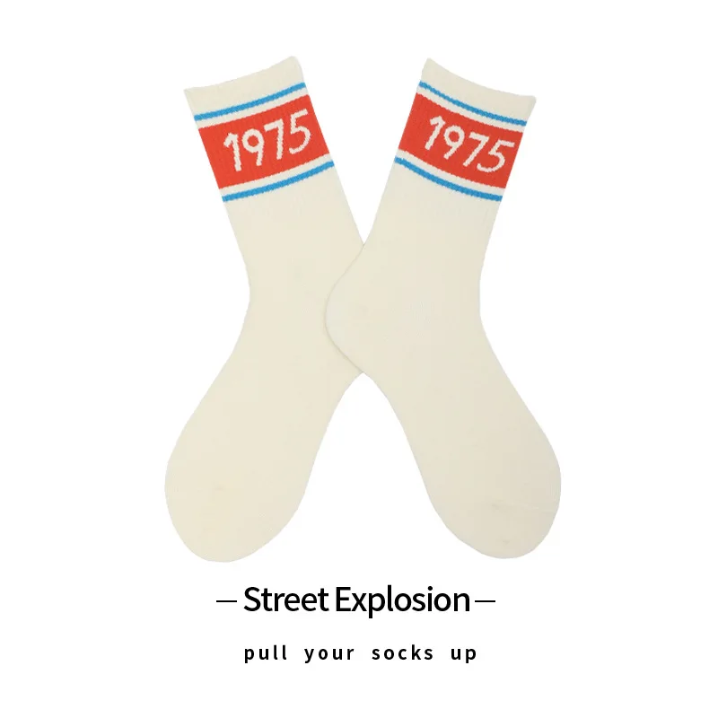 

Trendy Fashion Numeral White Socks Women Street Harajuku Combed Cotton Socks Japanese Hip-hop Skateboard Socks Size 36-43