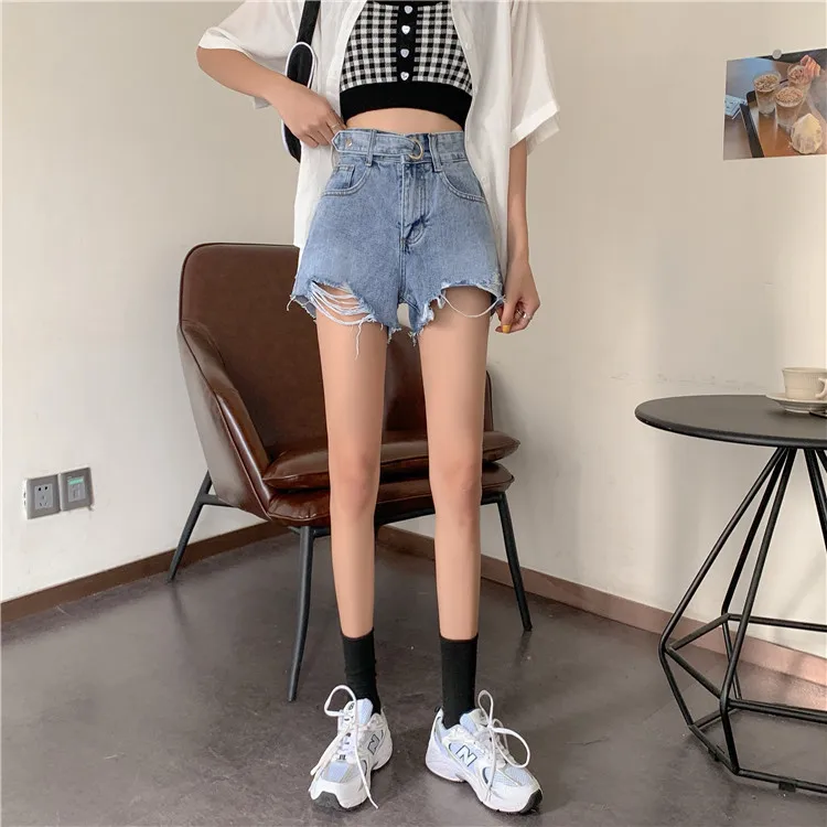 

2020 Summer New High Waist Slim Korean Casual Loose Wide Leg Pants All-match Short Light Color Denim Shorts Hot Pants Fashion