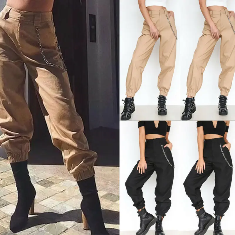 Женские модные однотонные брюки-карго с высокой талией в уличном стиле