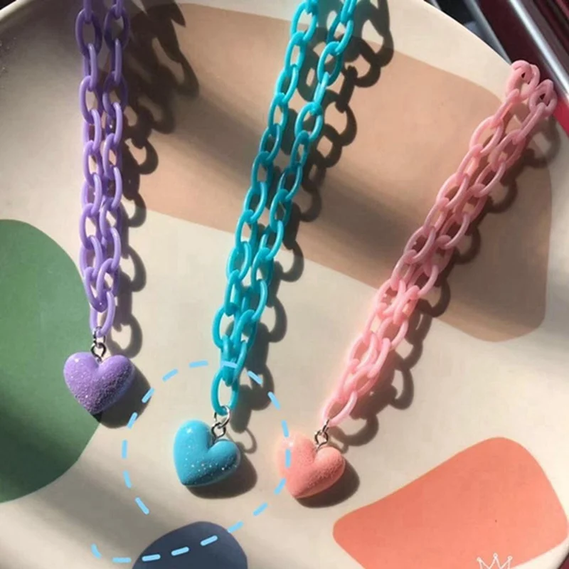 Акриловое ожерелье в стиле хип-хоп Харадзюку с подвеской виде сердца Чокеры