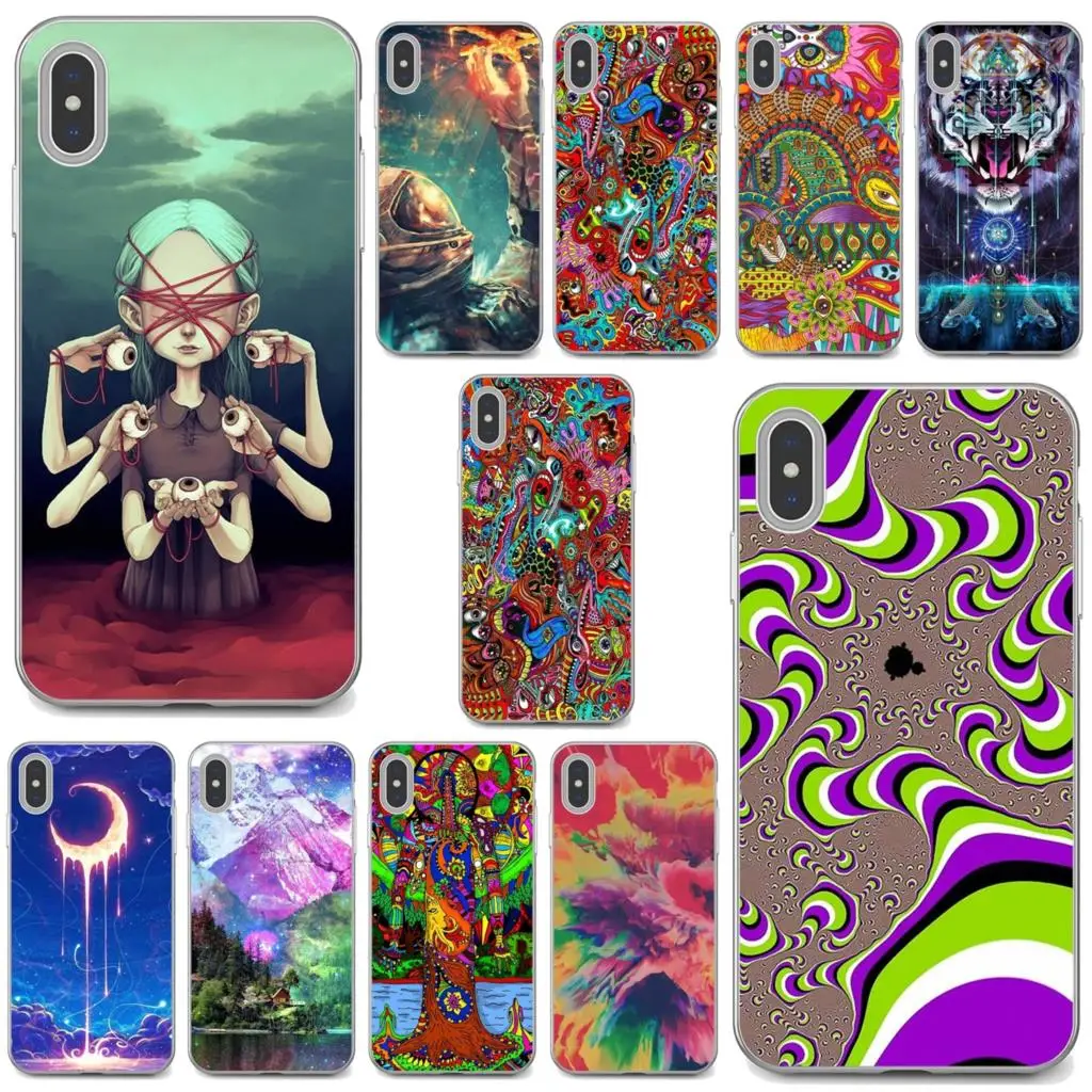 

For Apple iPhone 10 11 12 Pro Mini 4S 5S SE 5C 6 6S 7 8 X XR XS Plus Max 2020 drawing-surreal-colorful-psychedelic Soft Covers