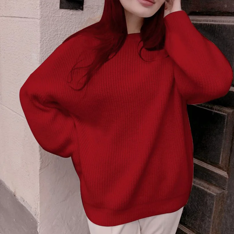 Свитер женский вязаный с круглым вырезом длинным рукавом | Женская одежда