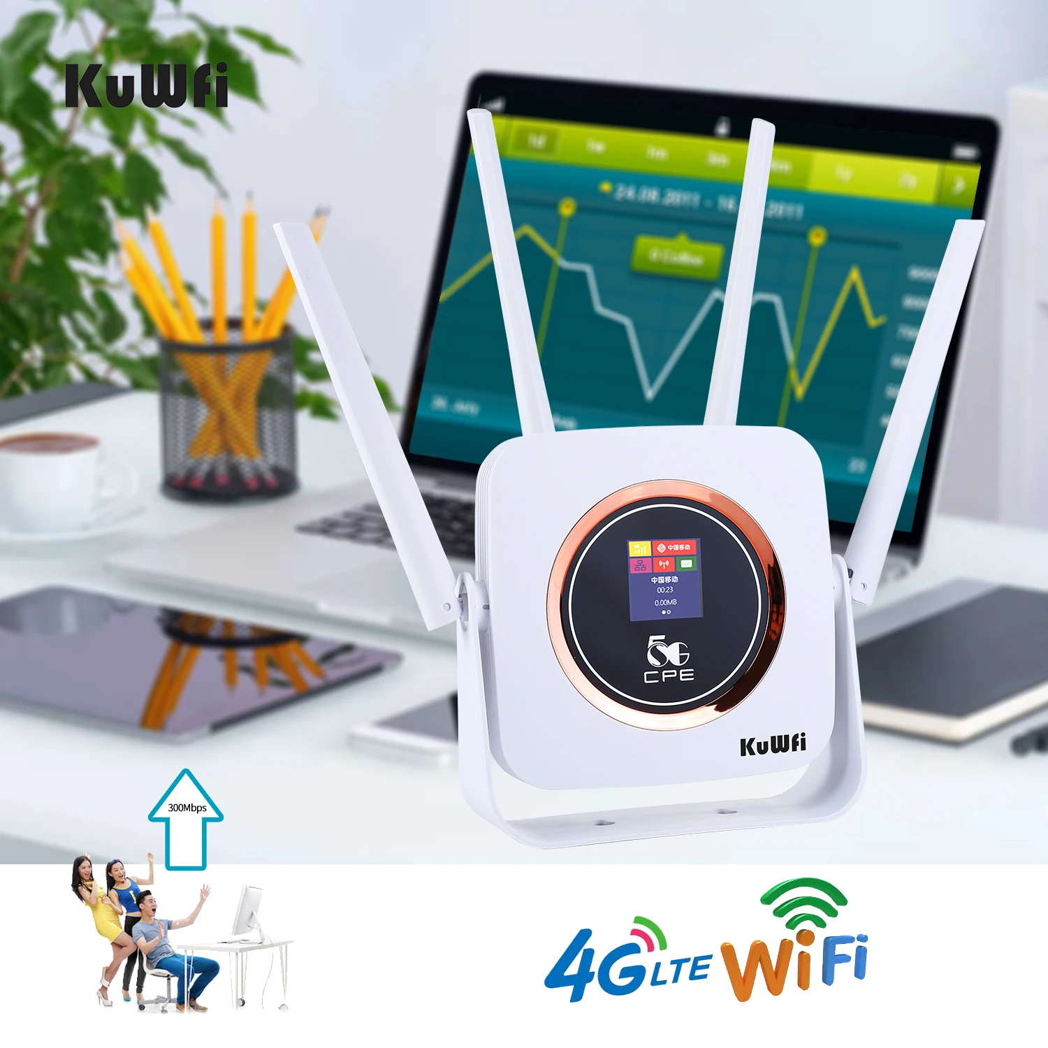 Wi-Fi  KuWFi CAT6 4G LTE  SIM-, Wi-Fi   4G CPE Wi-Fi      10