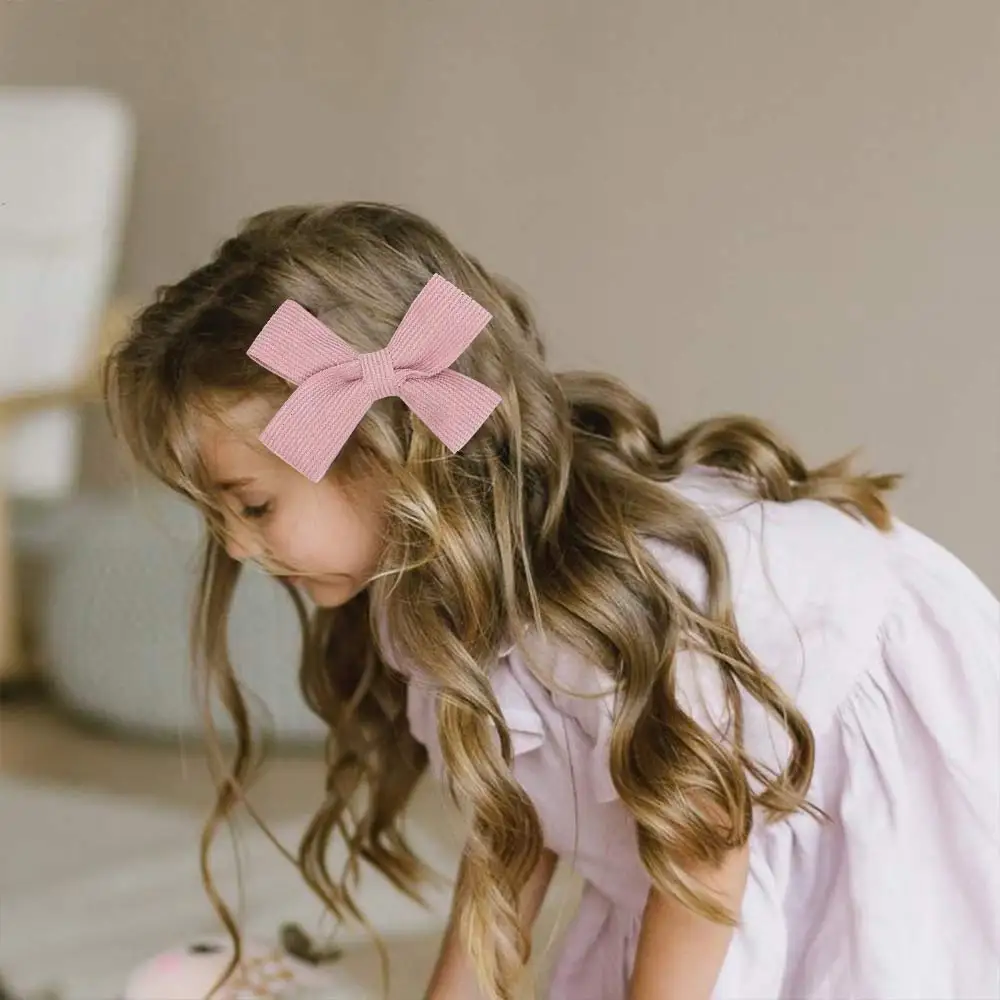 ncmama 2pcs/lot Solid Striped Corduroy Hair Clips 3'' Girls Kids Cross Knot Velvet Hair Bows Princess Hairpins Hair Accessories