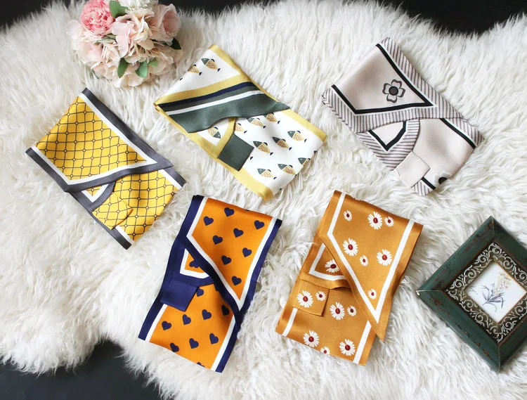 

KMS New Tie-free and knot-free silk scarf wrap match shirt double-sided small scarf 12*78CM/10G