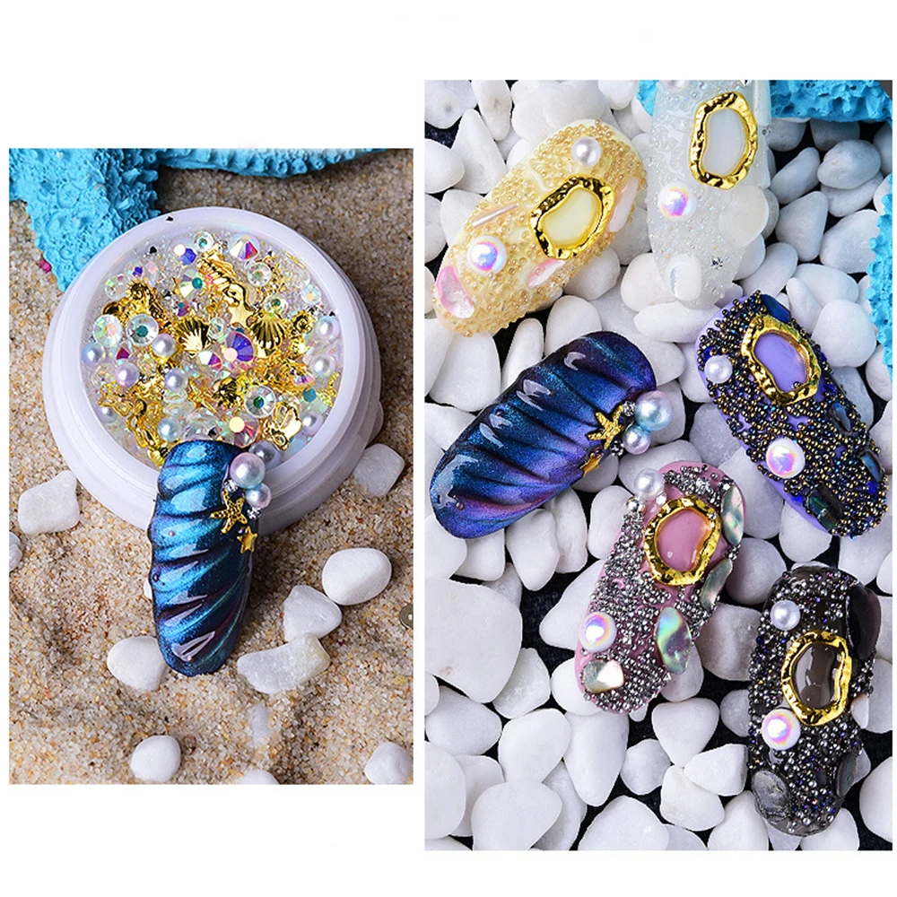 

1 Box 3D Manicure Metal Mixed Glitter Irregular Fragment Nail Art Decoration Mini Bead Zircon Shell Stone Strass Jewelry Tips
