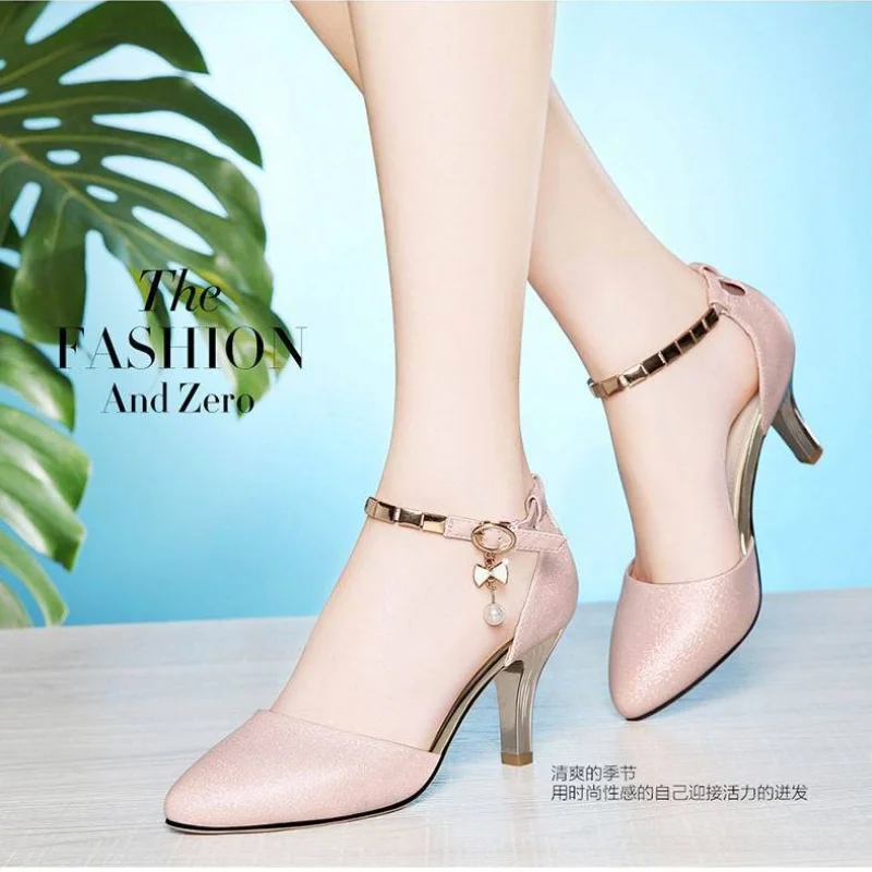 

2021 New Korean Version Wild Suede Pointed High Heels Word Buckle Single Shoes Sexy Comfortable Trend High Heels Ladies Shoes