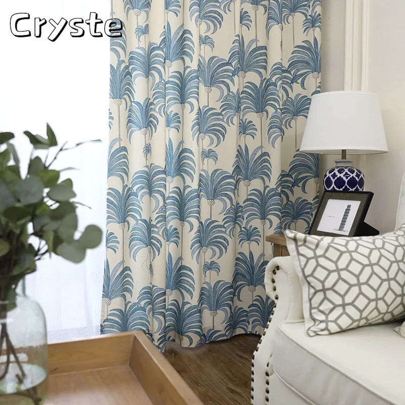 

Modern and Simple European-style Curtains Simple Vegetation Printing Curtains Shading Curtains for Living Dining Room Bedroom