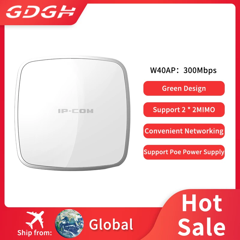 

IP-COM W40AP Indoor Ceiling Wireless Wifi AP 11n 300Mbps Access Point PoE Wifi Repeater Whole Coverage High Gain Antenna