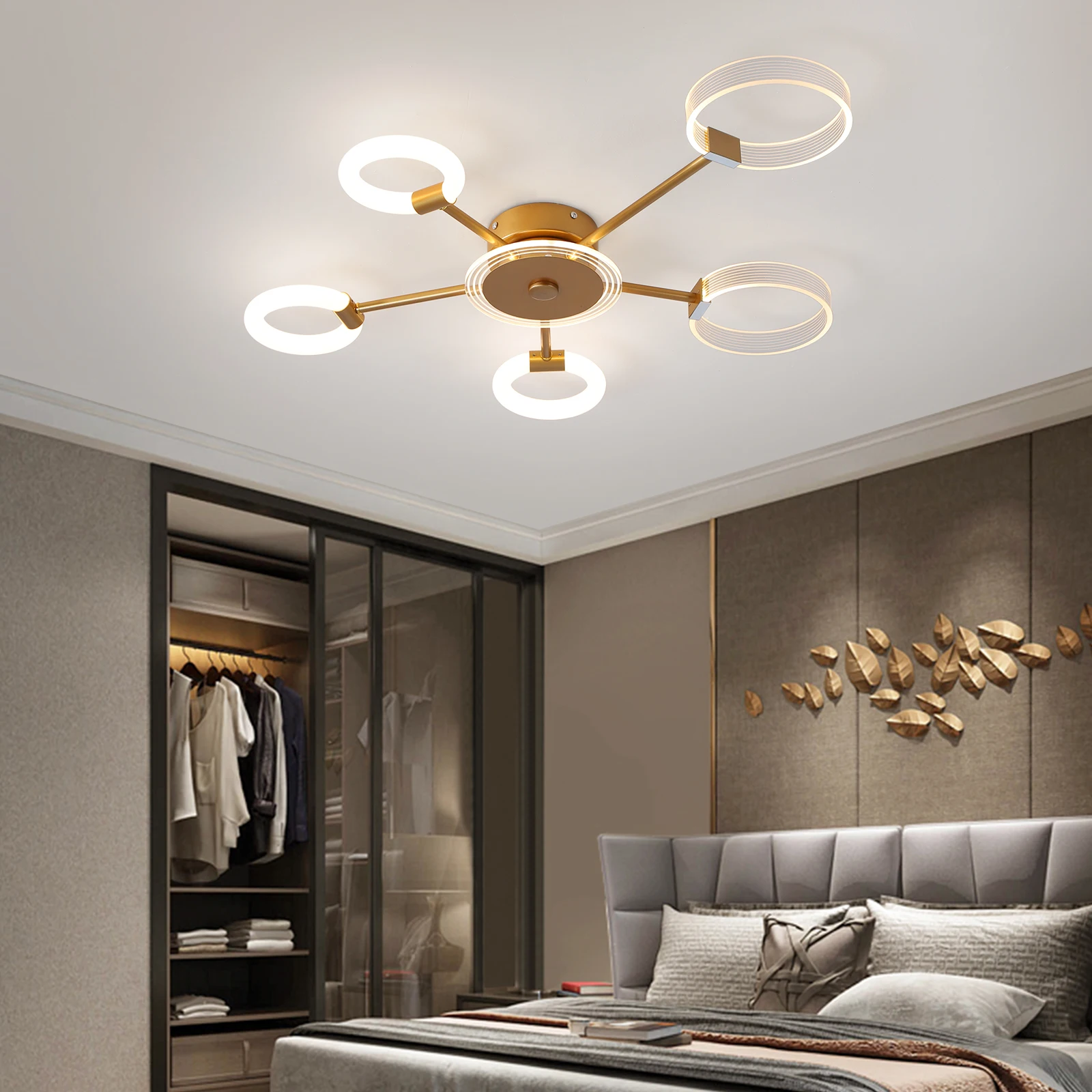 

Современная люстра с акриловой подвеской, светодиодный потолочный светильник 20 дюймов, используется в спальне, гостиной, кухне, с дистанцио...