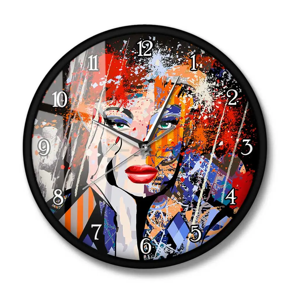 Абстрактные Художественные Модные женские портреты современные настенные часы