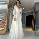Винтажное шифоновое свадебное платье в стиле бохо, элегантное ТРАПЕЦИЕВИДНОЕ богемное платье невесты до пола с пышными длинными рукавами и V-образным вырезом