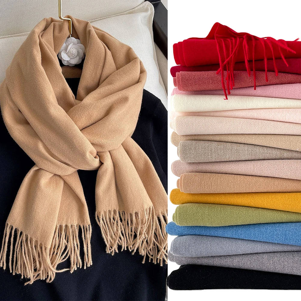 

Женский кашемировый шарф, однотонные плотные теплые повседневные зимние шарфы для женщин, хиджабы, шали из пашмины, шарфы с кисточками для ж...