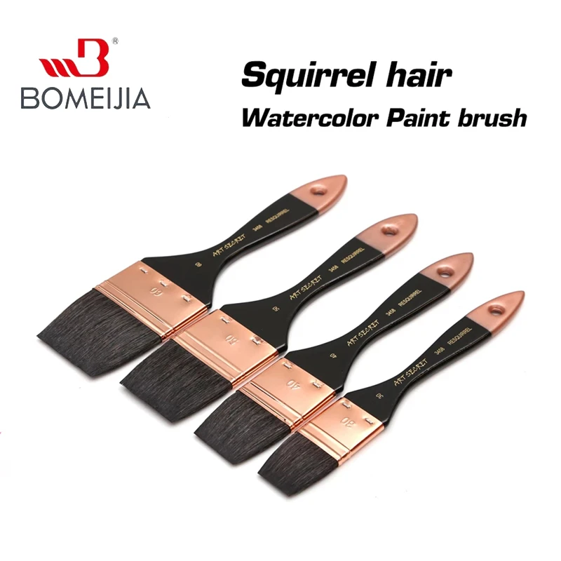 

Professional 1Pc/4Pcs Flat Artist Squirrel Hair Paint Brush Large Wash Soft Brushes Set For Art Oil Watercolor Painting Supplies