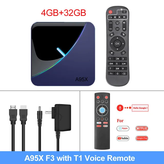 4G 32G T1 Voice A95X F3 RGB Light TV Box Android 9.0 Amlogic S905X3 Smart TV Box H.265 8K 60fps Netflix Youtube Plex Media Player A95XF3 X3 - Цвет: 4G 32G T1 Voice