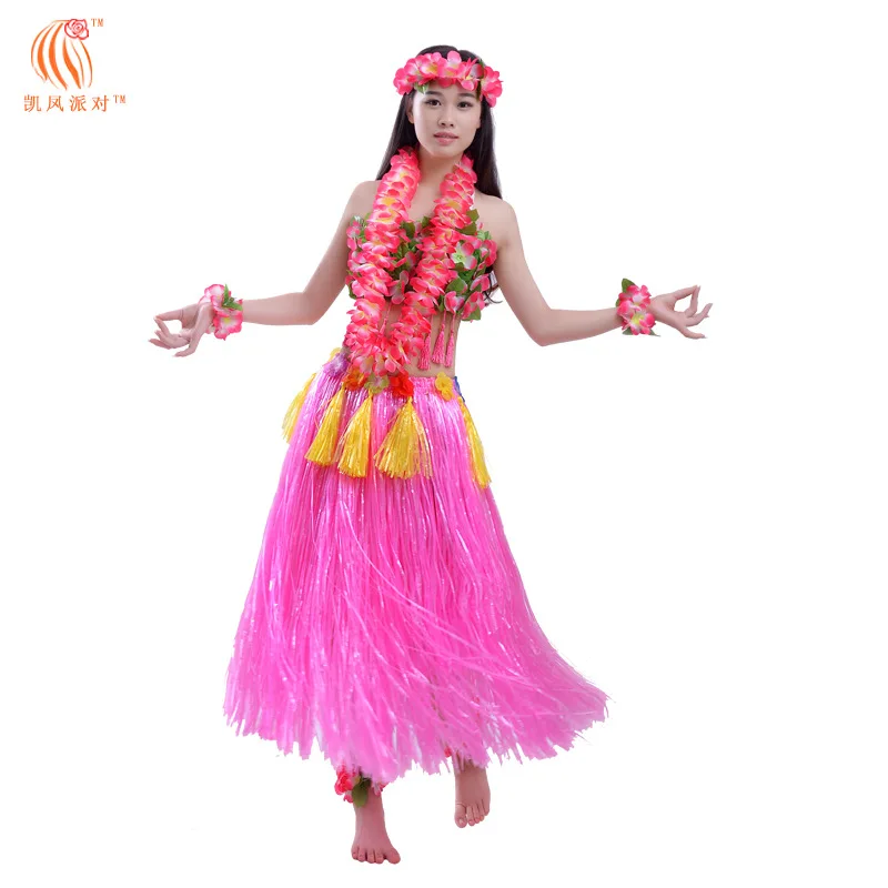 

KaiFeng party adult Hawaiian grass skirt encrypted wreath four-piece set small flower bra set stage dress new