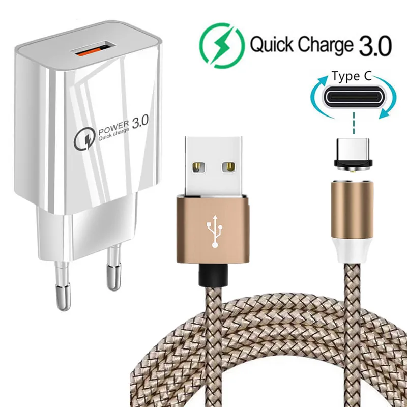 

Honor 9X Quick Charge QC 3.0 USB charger For Nokia 6.2 8.1 Xiaomi Mi A3 K20 Redmi 8A 8T Note 7 8 Pro Phone Magnetic Type C Cable