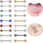 Набор из кольца и штанги для пирсинга, ювелирное изделие с кристаллами для языка и ногтей из нержавеющей стали, для сосков и тела, цвет золото, унисекс