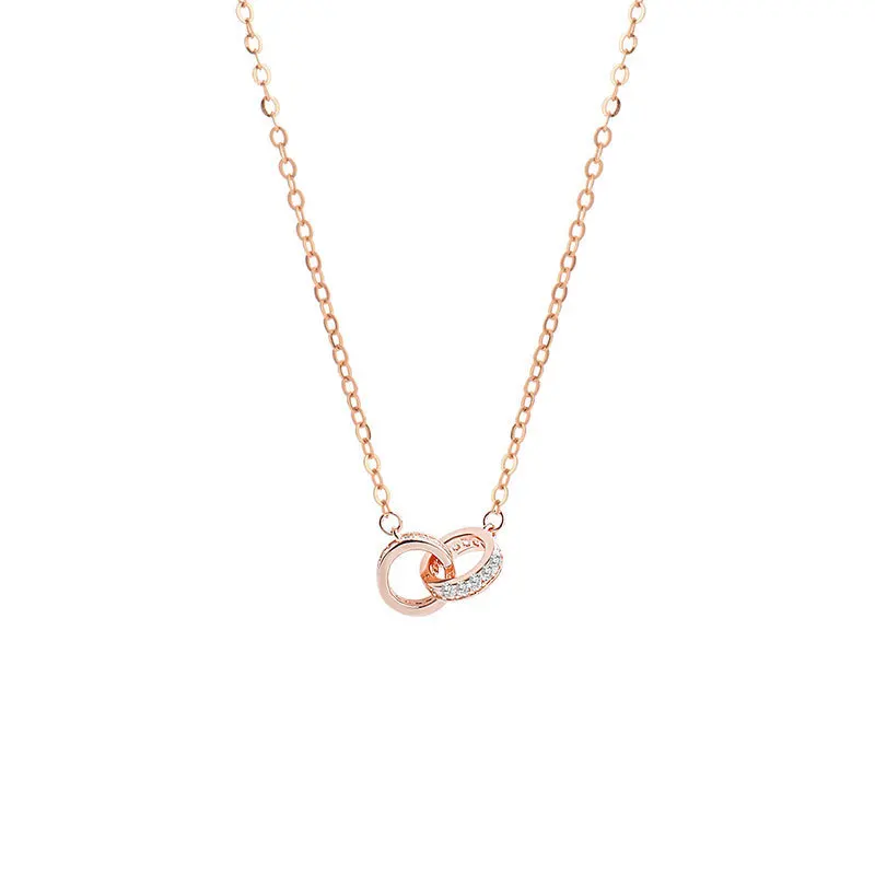 

YC0762N S925 Sterling Silver Fashion Temperament Double Cirque Zircon Pendant Party Gift Woman Jewelry Necklace 2021