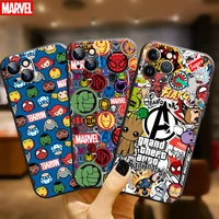 marvel avengers logo phone case for apple iphone 13 12 11 pro 13 12 mini x xr xs max se 5 6 7 8 plus liquid silicon black fundas