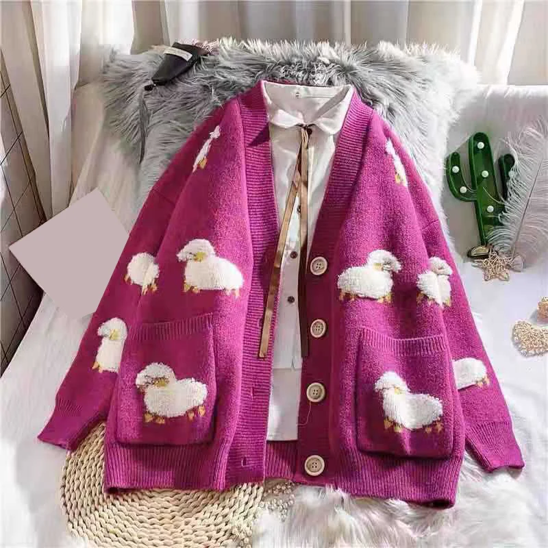 Вязаный свитер с принтом &quotовечки&quot карман женский кардиган v образной