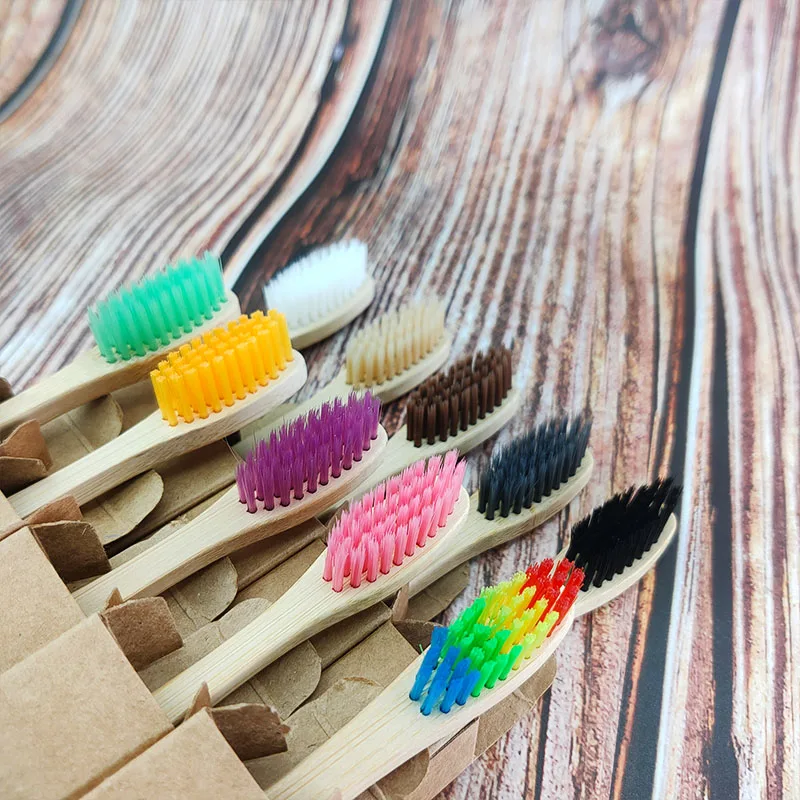 

10pcs New design mixed color bamboo toothbrush Eco Friendly wooden Tooth Brush Soft Tip Charcoal adults oral care with box