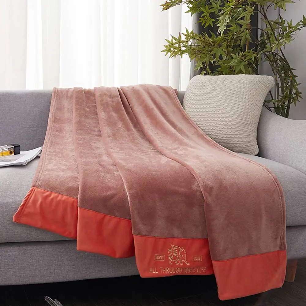 

Svetanya Embroidery Thick Fleece Throws Blanket Solid Color Single Double Size Sheets Bedspread