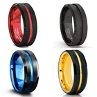 Модное мужское черное кольцо 8 мм из нержавеющей стали красное синее обручальное кольцо со скошенными краями