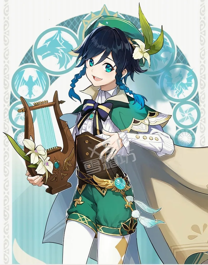 

Game Genshin Impact Anime cosplay Project VENTI Cosplay Costume 2020 New Games Cos Cape Top Pants Set Female Anime Accessories