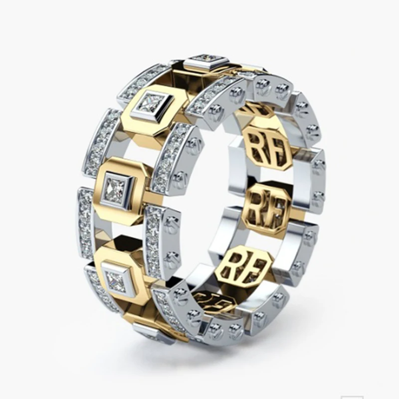 

Mifeiya Popular Two-tone Hollow Out Geometric Square Pattern Finger Ring for Men Male Party Wedding Engagement Jewelry