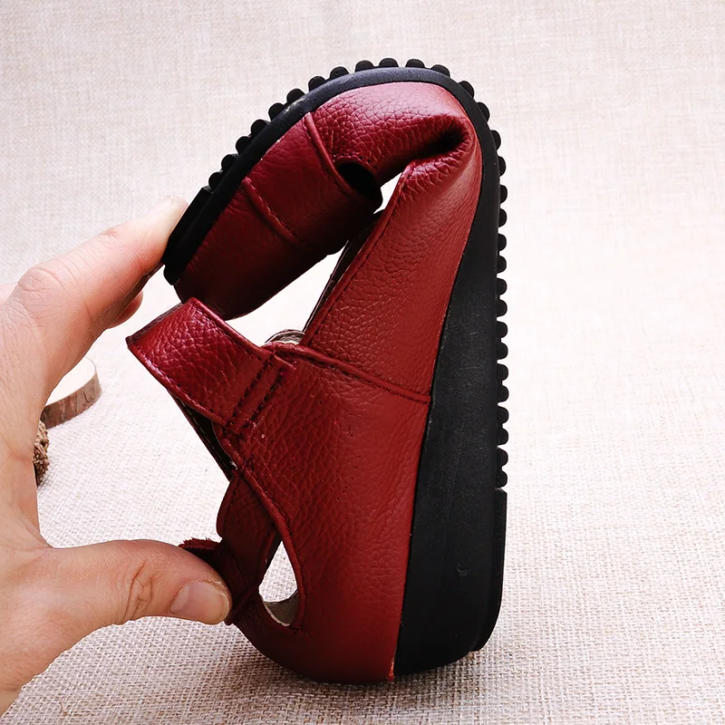 

GKTINOO Spring Breathable Genuine Leather Summer Shoes Woman Flat Low Heel Shallow Soft Comfort Flats Mary Janes Women Size 43