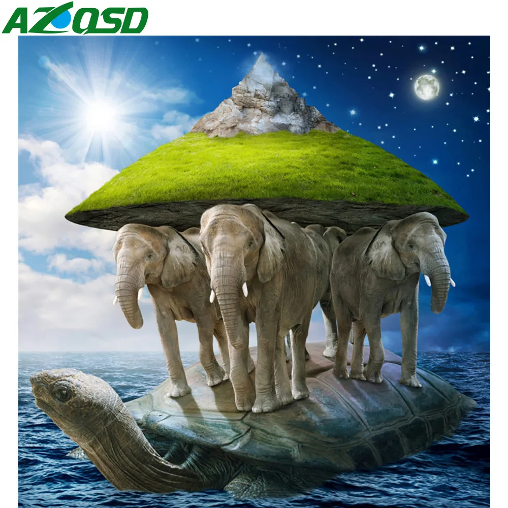 AZQSD Diamond Embroidery Diy 5d Painting Animal Pattern Square Rhinestones Elephant Cross Stitch Mosaic Sea Full Drill | Дом и сад