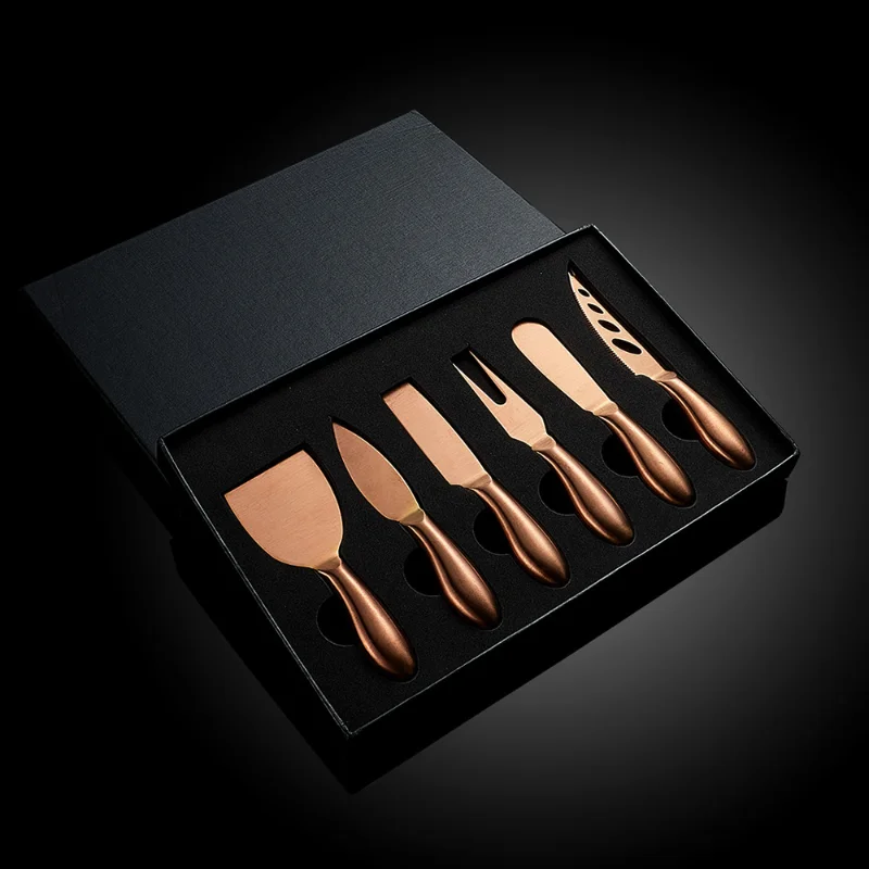 

Stainless steel cheese knife gift box set with hollow handle 6-piece butter knife pizza cheese knife baking tool kitchen knives
