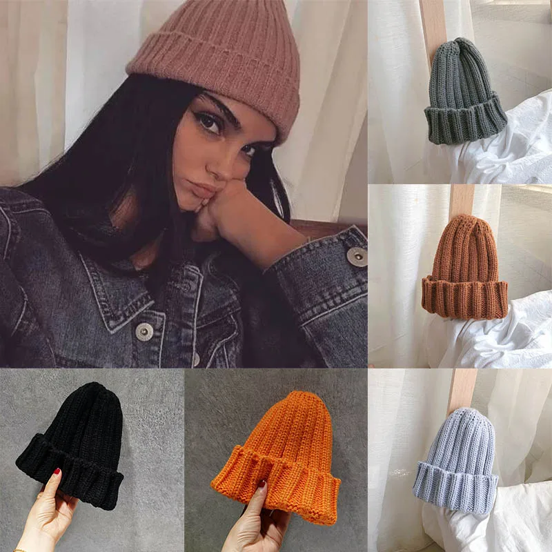 

Solid Color Casual Hat Beanies Winter Wool Kniited Beanie Hats Fluorecent Caps Women Men Thick Warm Cap Girls Skullies Beanies