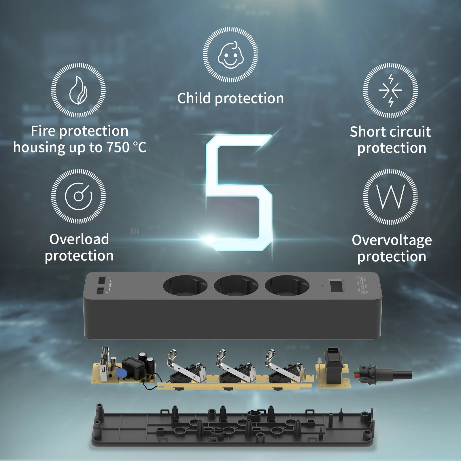 Настенный блок питания NTON с удлинителем 5 метров сетевой фильтр бытовые