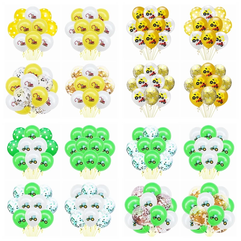 Строительный экскаватор набор воздушных шаров с золотыми блестками зеленый