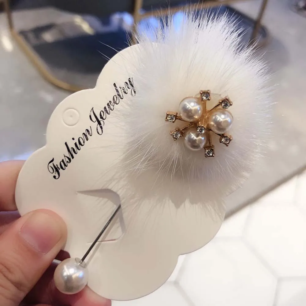 Новинка милая меховая брошь из меха норки с заячьими ушками шариков для женщин