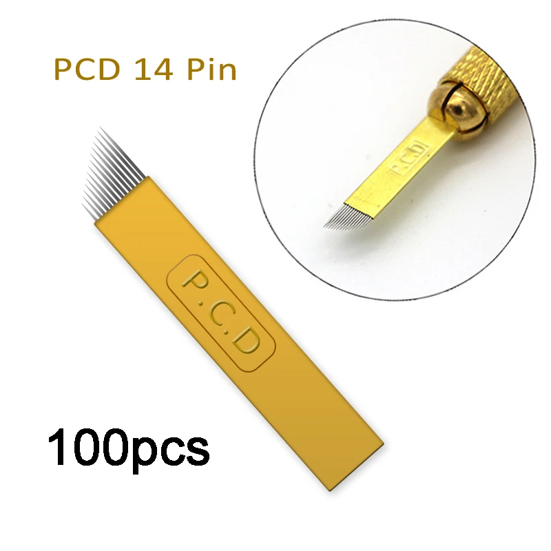 100pcs 14Pin 100 шт PCD Lamina микроблейдинг tebori 12Pin 14 Pin жесткие лезвия для перманентного макияжа Иглы для татуировки для 3D бровей ручная ручка - Габаритные размеры: 100pcs 14Pin