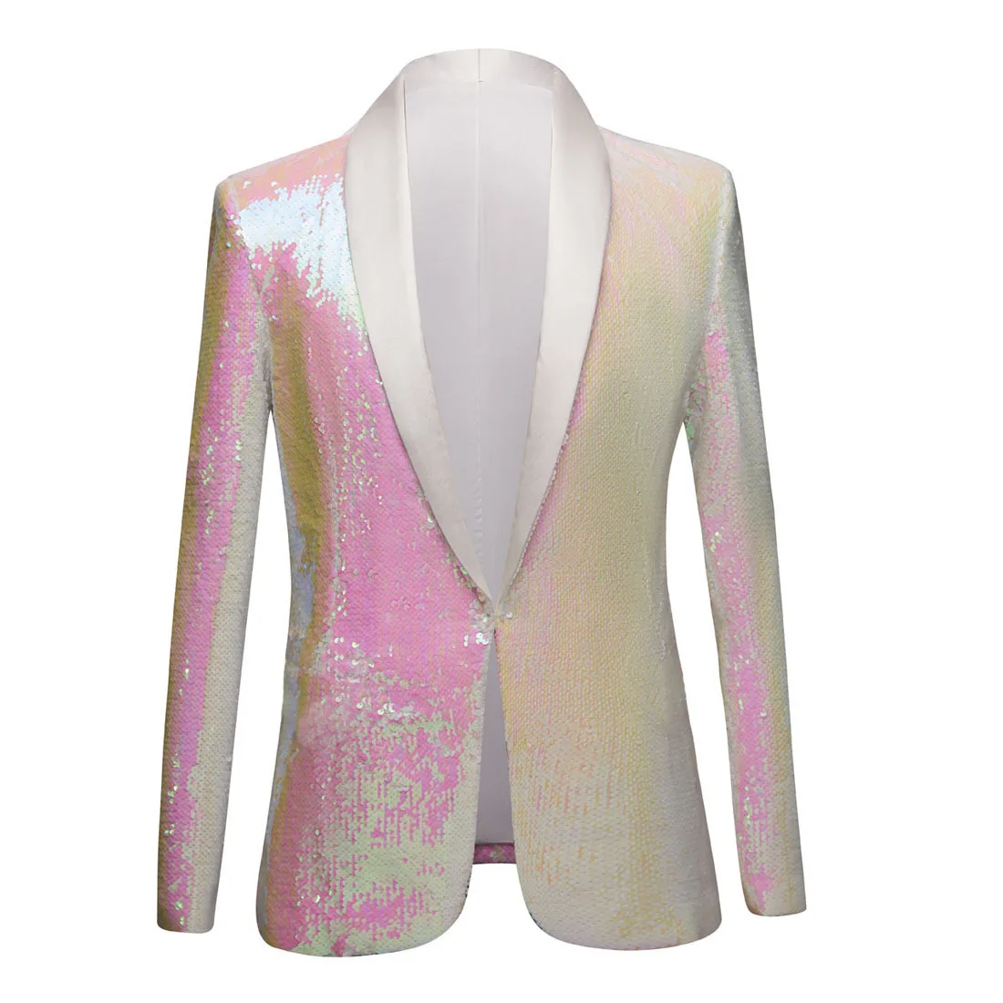 Men Formal Tuxedo Pink White Sequins Pure Blazer Evening Party Celebrate Prom Host Singer Stage Performance Suit Jacket Costume