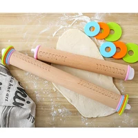 non stick silicone rolling pin wooden handle pastry dough flour roller kitchen cooking baking tool adjustable rolling stick