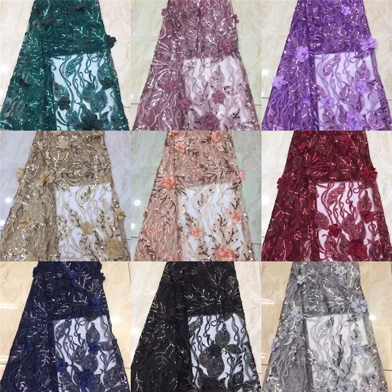 High Quality African beads Sequins Lace Fabric French Net Embroidery Tulle 3d pink For Nigerian Wedding Party Dress | Дом и сад