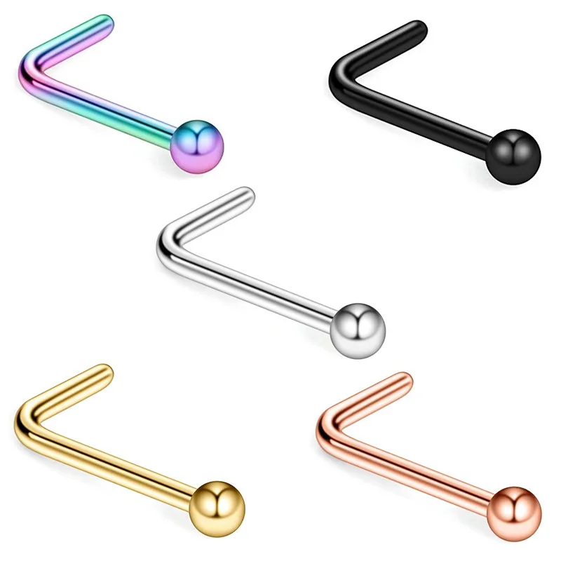L Shape Nose Stud Round 2mm Ball Stylish Minimalist  Nose Nail Stainless Steel Nails Ear Ring Jewelry Body Piercing 20G