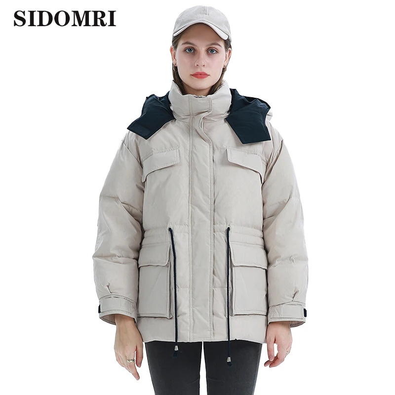 Women's Down jacket 2021 new hooded waist Korean version of loose large couples winter white 90% duck down cool outdoor coat
