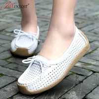 2022 spring and summer new leather mother shoes beef bottom hollow pierced hole shoes flat white shoes