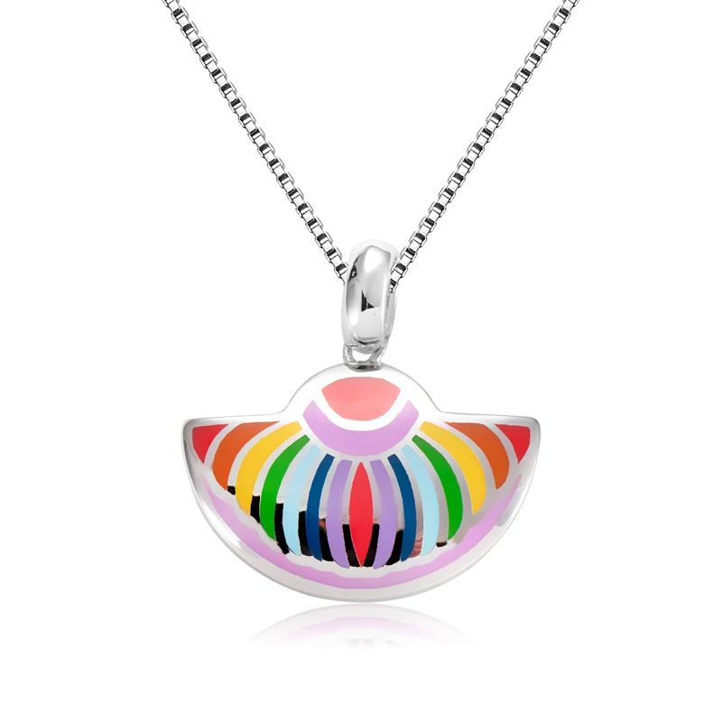Beautiful Mood Necklace Fan Shape Rainbow 2021 Fashion Jewelry for Women 925 Sterling Silver Charms Party Colorful Enamel | Украшения и