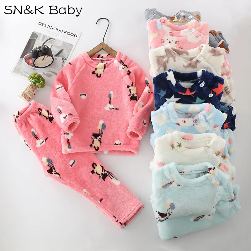 Теплая зимняя верхняя одежда для Детские пижамные комплекты унисекс Фланелевая